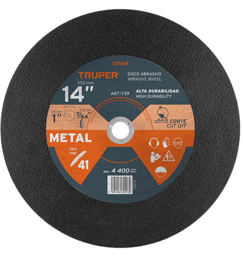 Disco para corte de metal, tipo 1, diametro 14' Truper 12568 ABT-739