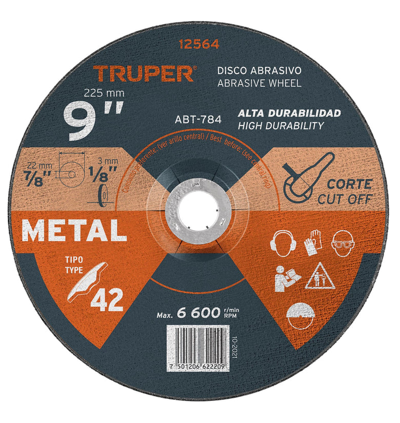 Disco para corte de metal, tipo 27, diametro 9' Truper 12564 ABT-784