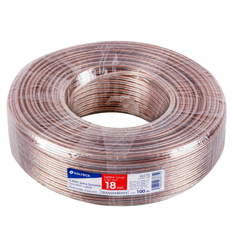 Cable para bocina, 18 AWG, polarizado, 100 m Volteck 46270 CABO-18P