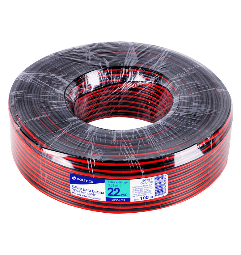 Cable para bocina, 22 AWG, bicolor, 100 m Volteck 46264 CABO-22B