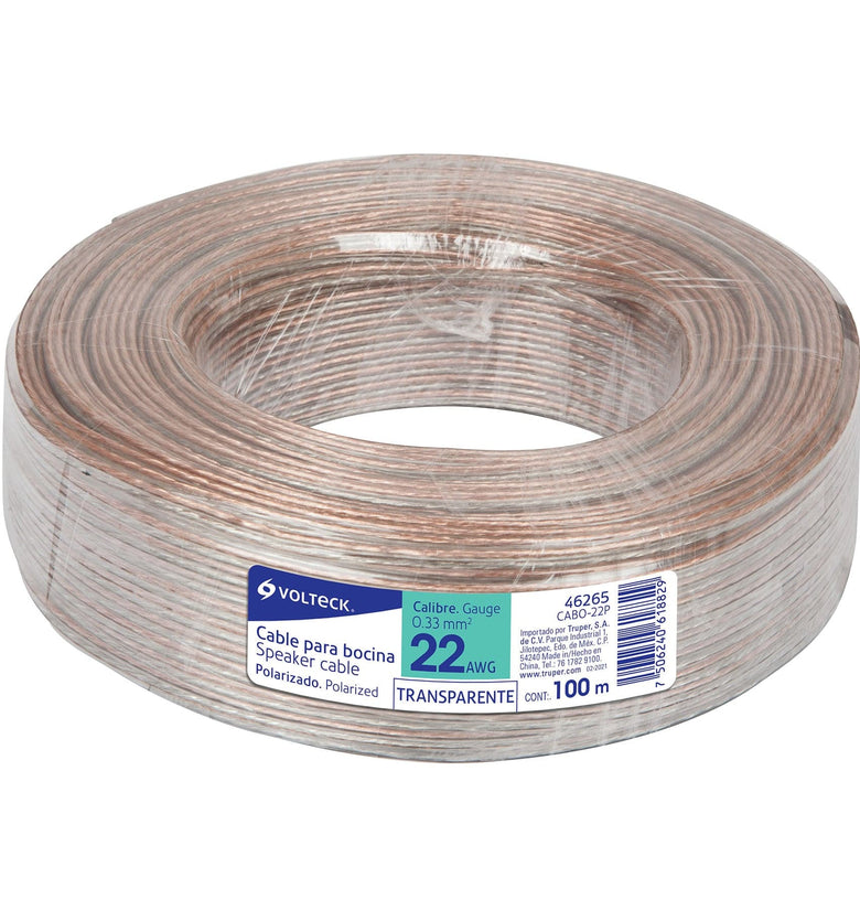 Cable para bocina, 22 AWG, polarizado, 100 m Volteck 46265 CABO-22P