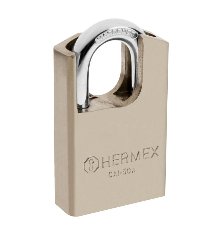 Candado de acero, maxima seguridad, 50 mm, llave anti-ganzua Hermex 43334 CAI-50A