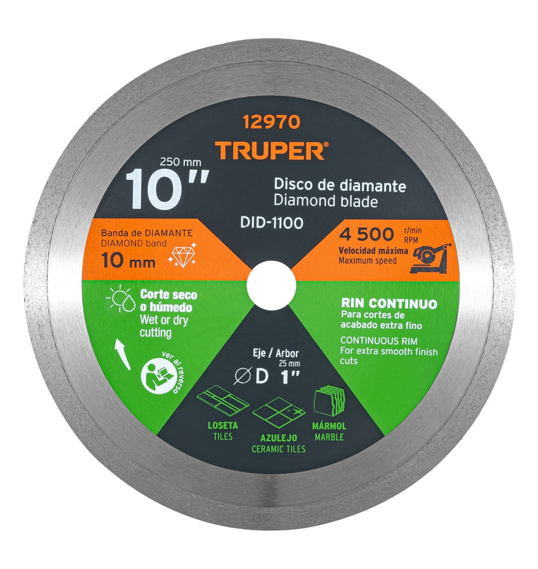 Disco de diamante, rin continuo, diametro 10' Truper 12970 DID-1100