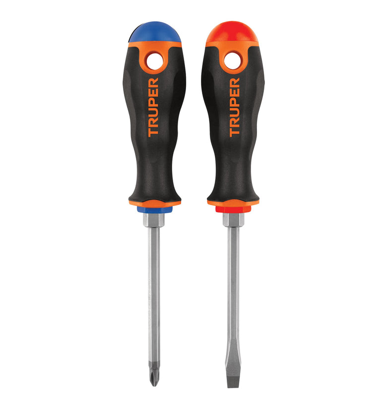 Duo de desarmadores 1/4x4 mango comfort grip Truper 19622 DUO-1/4X4B