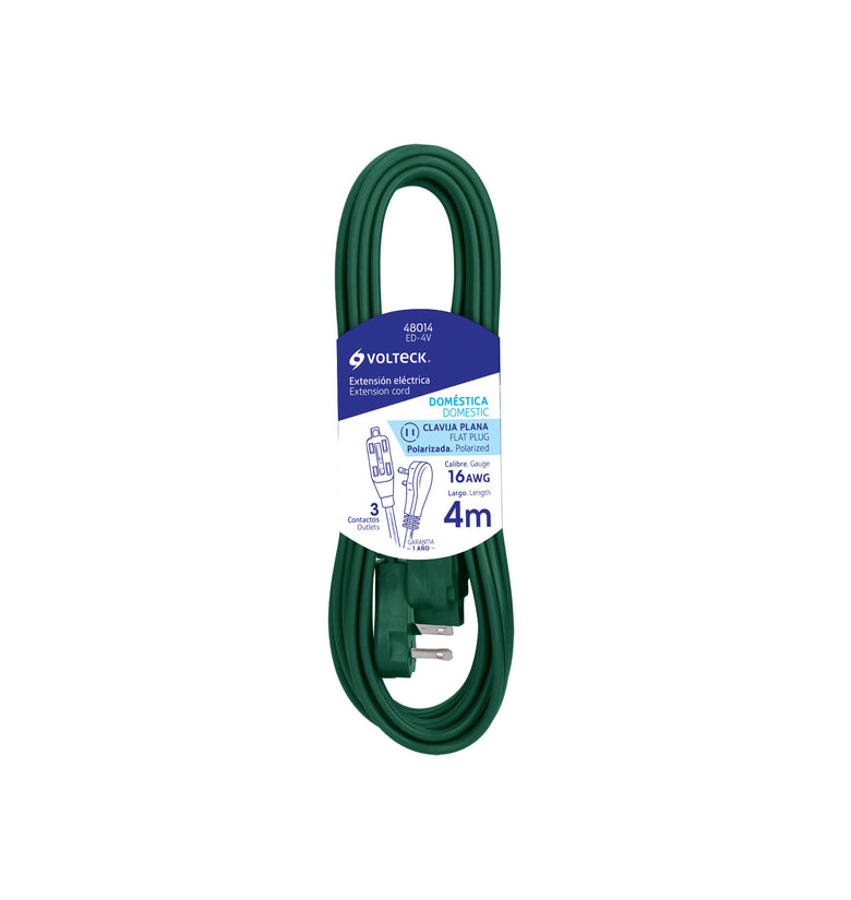 Extension electrica domestica, 4 m, verde, Volteck Volteck 48014 ED-4V