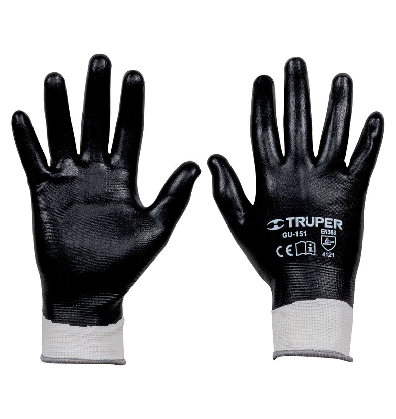 Guantes de nitrilo en palma y dorso, color negro, chico Truper 18025 GU-151