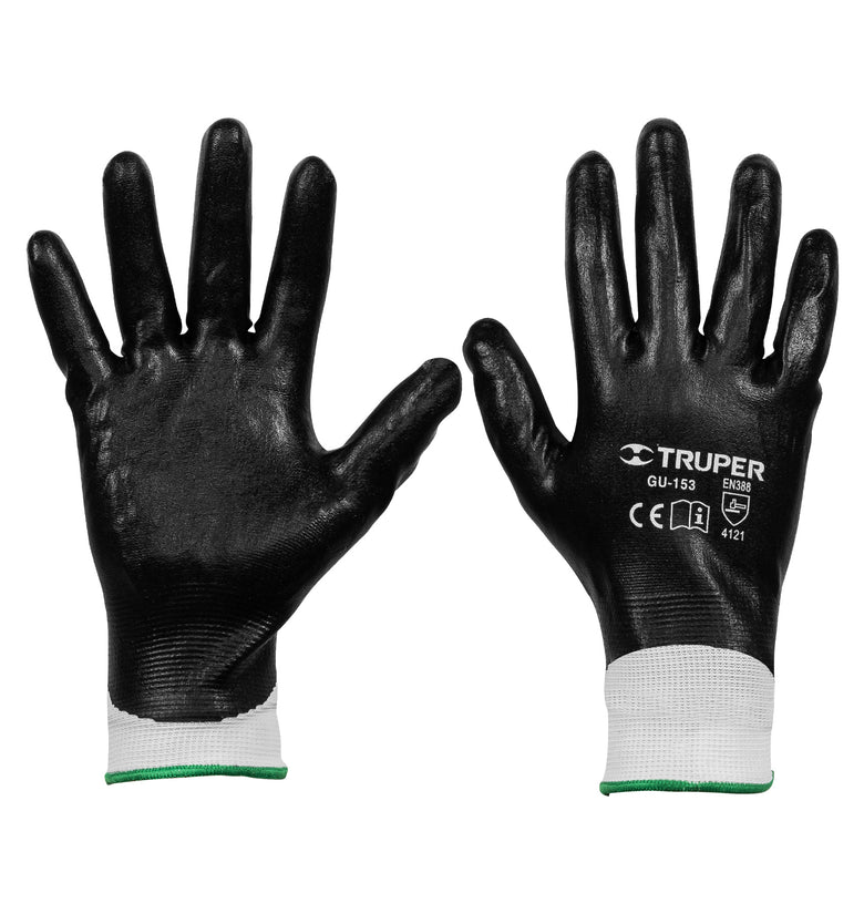 Guantes de nitrilo en palma y dorso, color negro, grande Truper 18027 GU-153