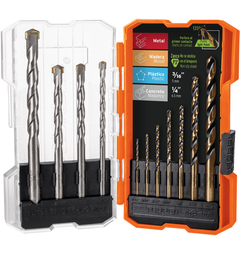 Juego de brocas para metal y concreto, 11 piezas Truper 11335 JBAC-11