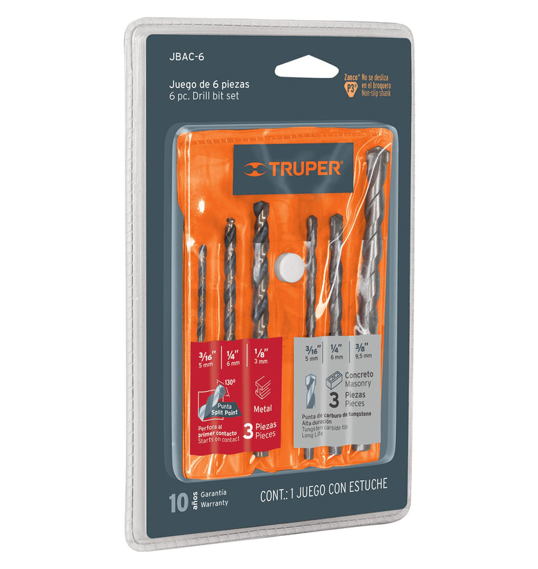 Juego de brocas para metal y concreto, 6 piezas Truper 11336 JBAC-6