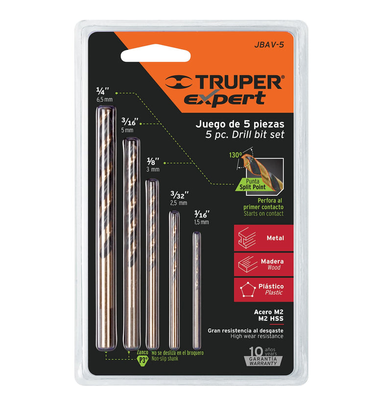 Juego de brocas de alta velocidad, 5 piezas Truper 11394 JBAV-5
