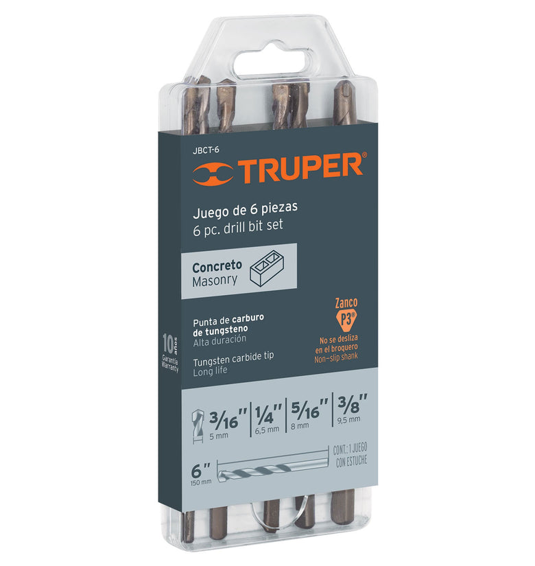 Juego de brocas para concreto, 6 piezas Truper 11295 JBCT-6