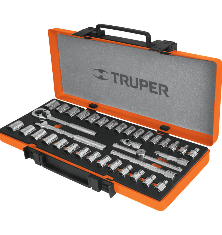 Juego de autocle, cuadro 3/8', 36 piezas, std y mm Truper 13955 JD-3/8X36MP