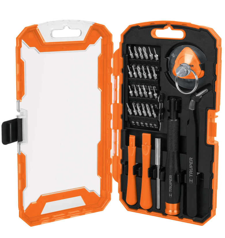 Juego de herramientas para reparacion de celulares 32 piezas Truper 17762 JGO-TEL-32