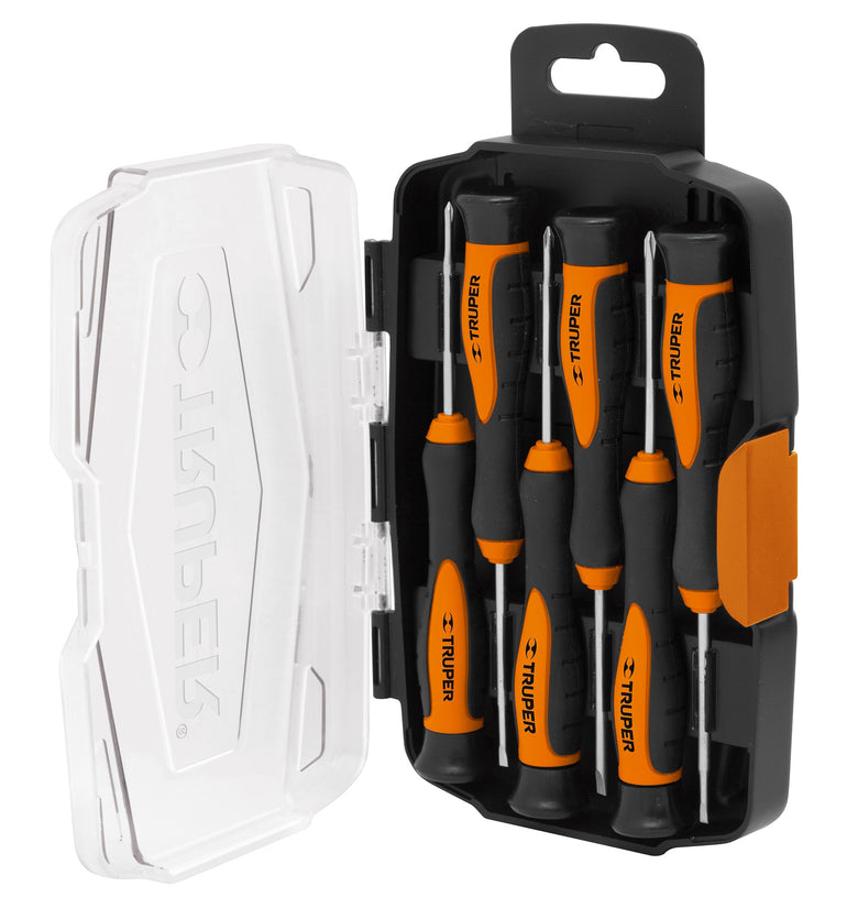 Juego con desarmadores largos de precision, 6 piezas Truper 14156 JOY-6L