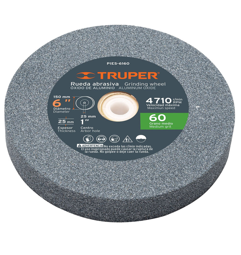 Piedra para esmeril 6 X 1' oxido de aluminio, grano 60 Truper 16382 PIES-6160