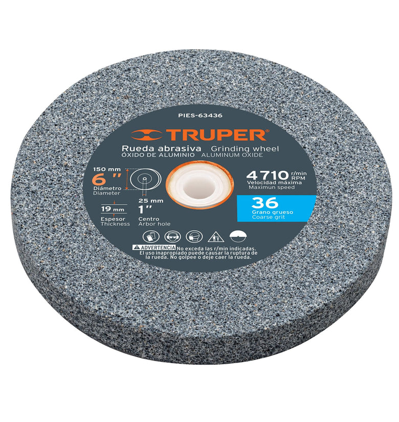 Piedra para esmeril 6 X 3/4' oxido de aluminio, grano 36 Truper 16348 PIES-63436