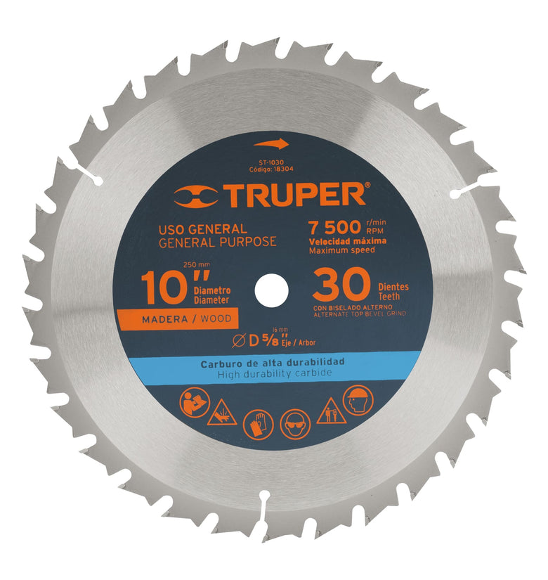 Sierra circular para madera 10', 30 dientes, centro 5/8' Truper 18304 ST-1030