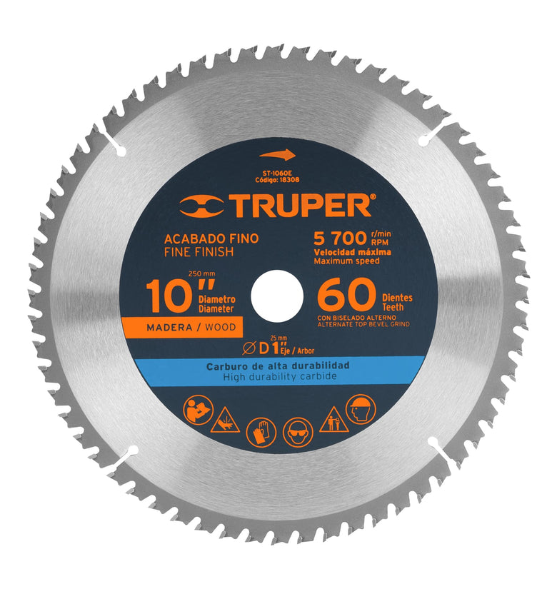 Sierra circular para madera 10', 60 dientes, centro 1' Truper 18308 ST-1060E