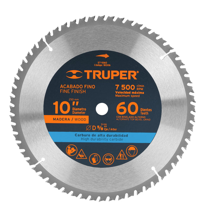 Sierra circular para madera 10', 60 dientes, centro 5/8' Truper 18306 ST-1060