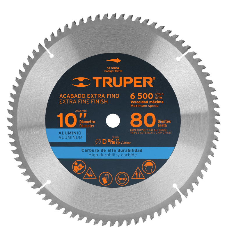 Sierra circular para aluminio 10', 80 dientes, centro 5/8' Truper 18310 ST-1080A