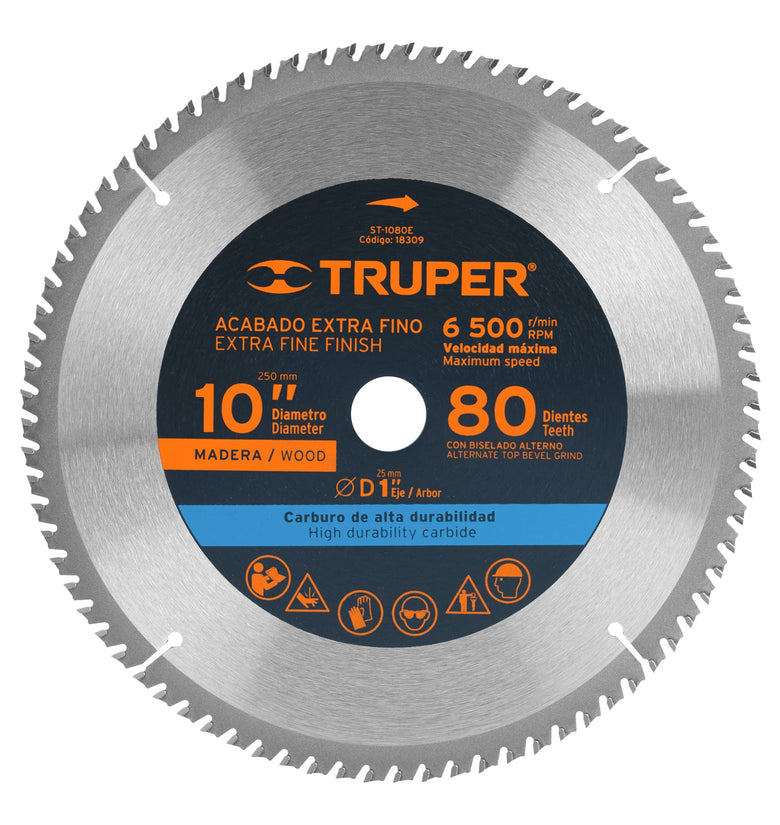 Sierra circular para madera 10', 80 dientes, centro 1' Truper 18309 ST-1080E