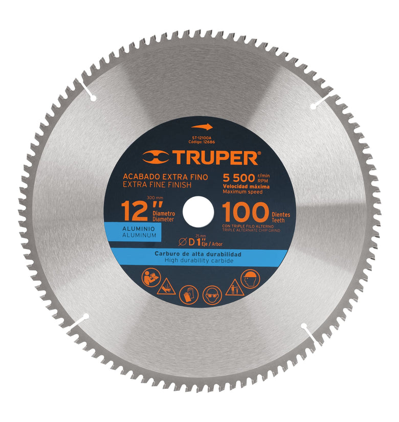 Sierra circular para aluminio 12', 100 dientes, centro 1' Truper 12686 ST-12100A
