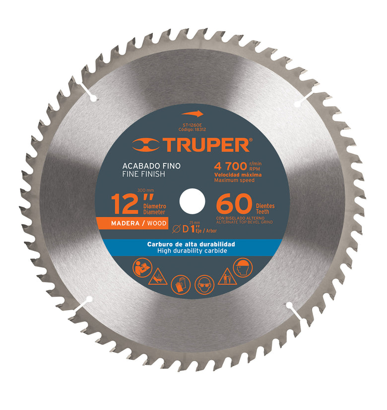 Sierra circular para madera 12', 60 dientes, centro 1' Truper 18312 ST-1260E