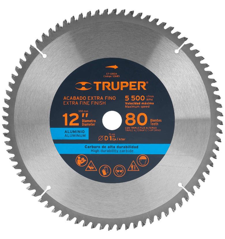 Sierra circular para aluminio 12', 80 dientes, centro 1' Truper 12685 ST-1280A