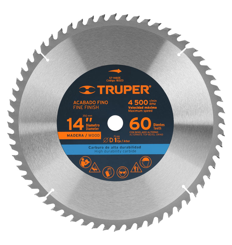 Sierra circular para madera 14', 60 dientes, centro 1' Truper 18323 ST-1460E
