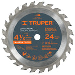 Disco sierra p/madera 4-1/2', 24 dientes, centro 3/8' Truper 100172 ST-424