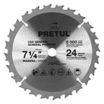 Sierra circular p/madera7-1/4',24 dientes,centro 5/8', Pretu Pretul 27055 ST-724P