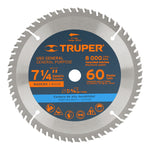 Sierra circular para madera 7- 1/4', 60 dientes, centro 5/8' Truper 18324 ST-760